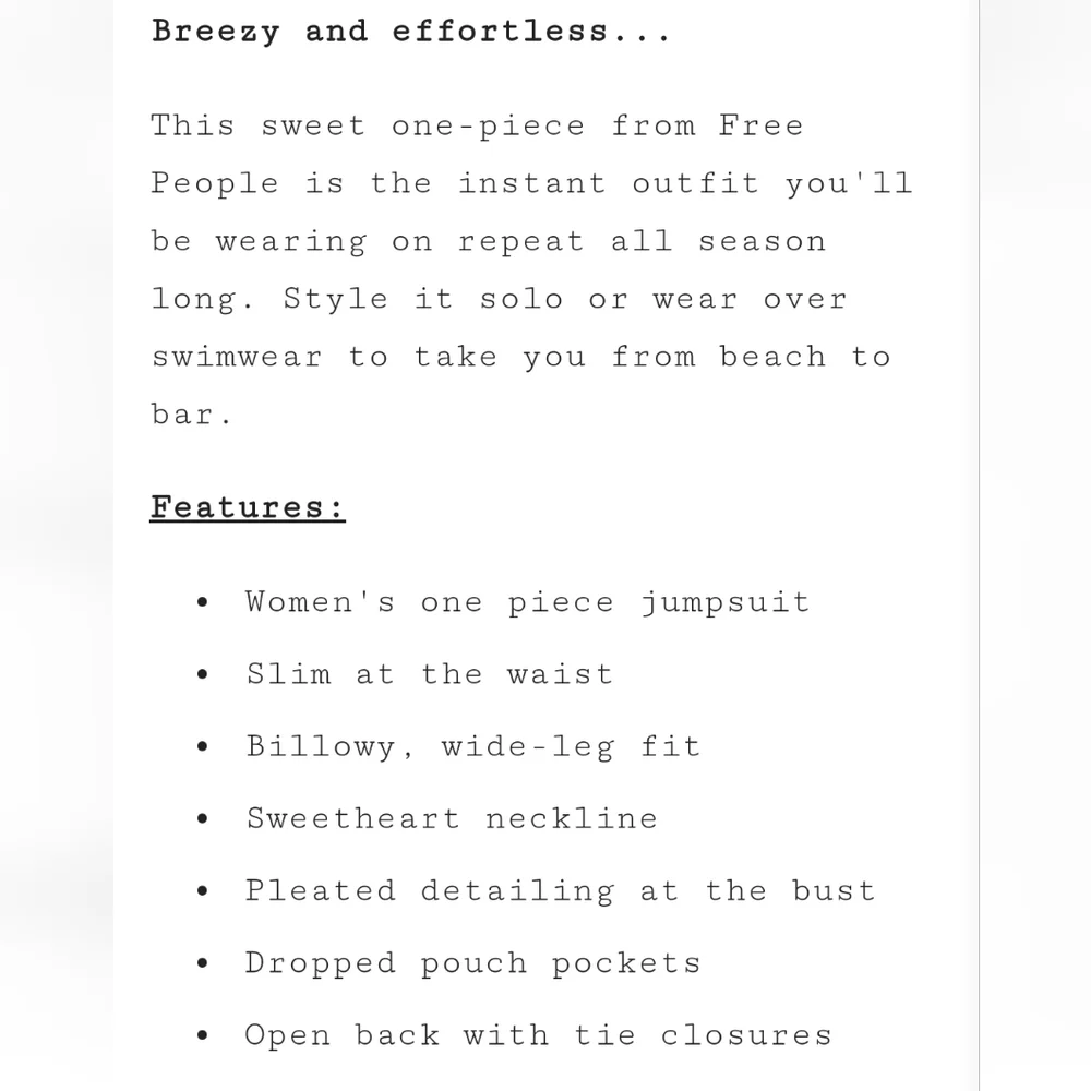 *Last Chance* NWT "S" Oversized sFree People Drifting Deams One piece Jumpsuit - Picture 5 of 11